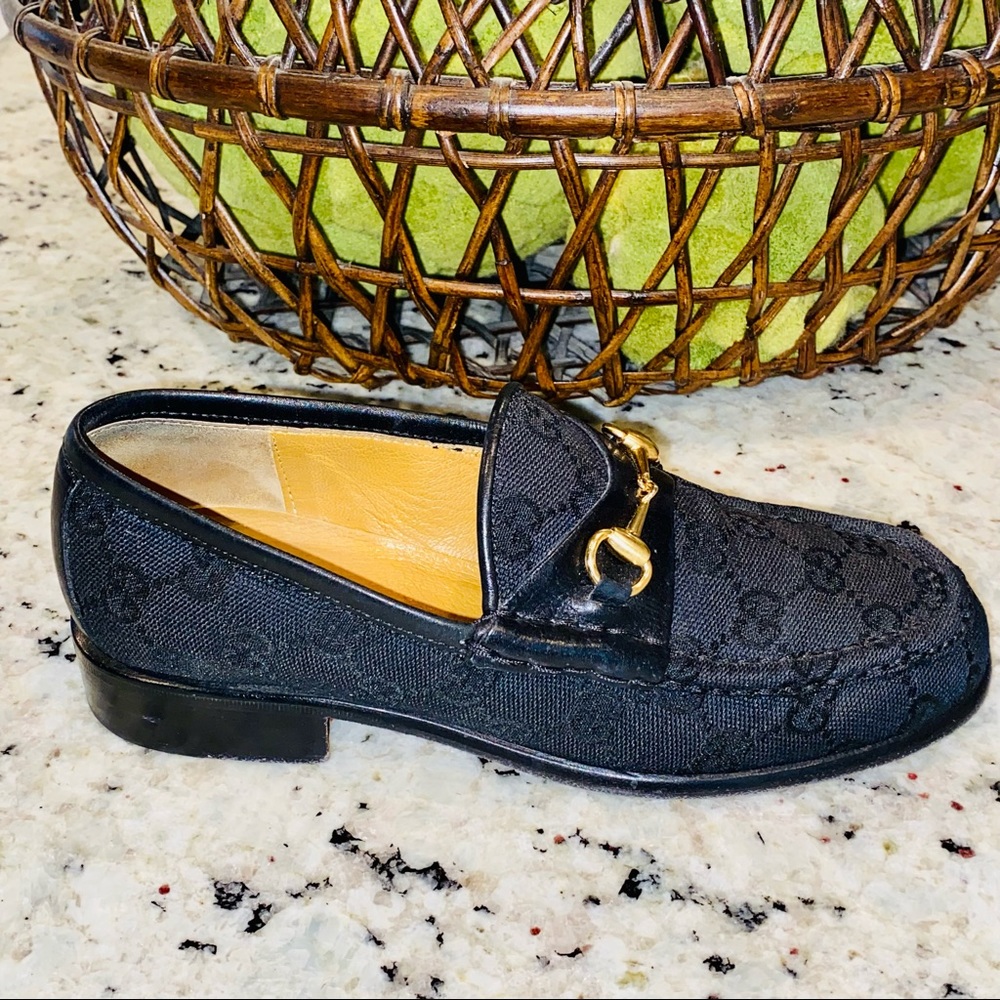 Gucci Black Monogram Horsebit Loafers